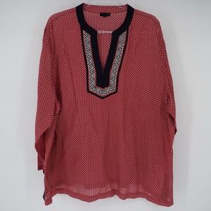 Talbots Lightweight Red Navy Artsy Summer Tunic Top Women's Plus Size 3X